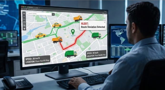 Control room with live vehicle tracking dashboard