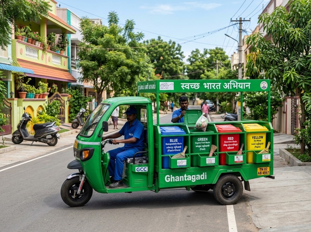 Source segregation collection vehicle with colour-coded bins